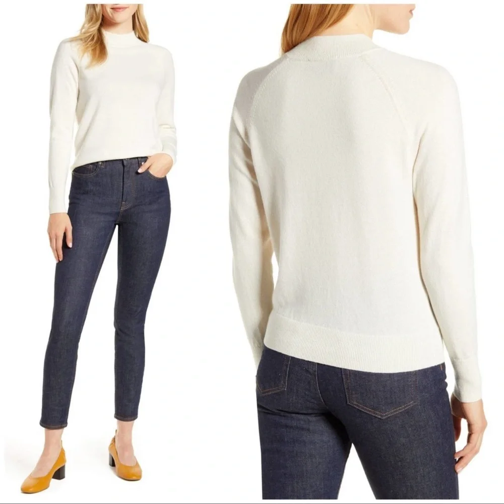 Everlane Mock Neck Cashmere Sweater Ivory Size M